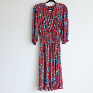 Vintage 80's Diane Freis Georgette Red Floral V-Neck Maxi Dress Women's Size M
